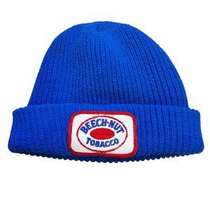 Vintage Beech Nut Tobacco Beanie Skull Cap Knit Blue